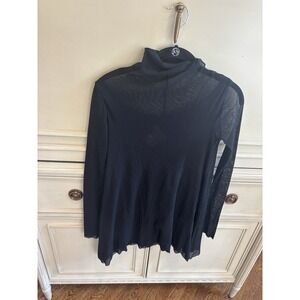 Fuzzi Black Nylon Sheer Lines Tunic Long Sleeve Turtleneck Stretch Small